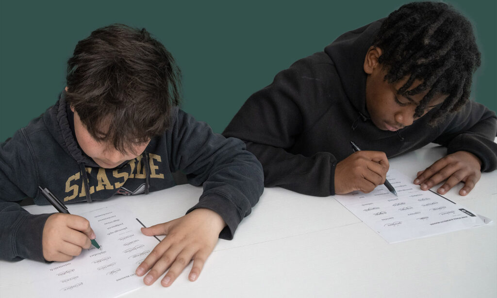 Students working on a worksheet