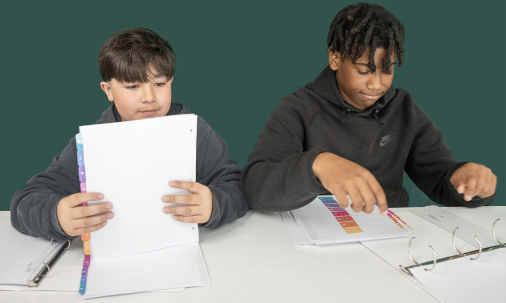 Students organizing schoolwork